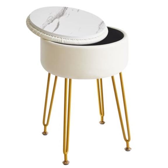 Faux Leather Round Footrest Stool Ottoman, Makeup Vanity Chair Side Table, Dressing Table Seat, Removable Cover, Golden Steel Legs, WBD024Z