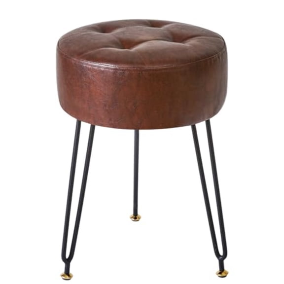 Faux Leather Round Footrest Stool Ottoman, Makeup Vanity Chair Side Table, Dressing Table Seat, Removable Cover, Golden Steel Legs, WBD024Z