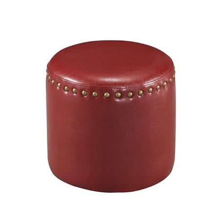 Faux Leather Round Ottoman - Red