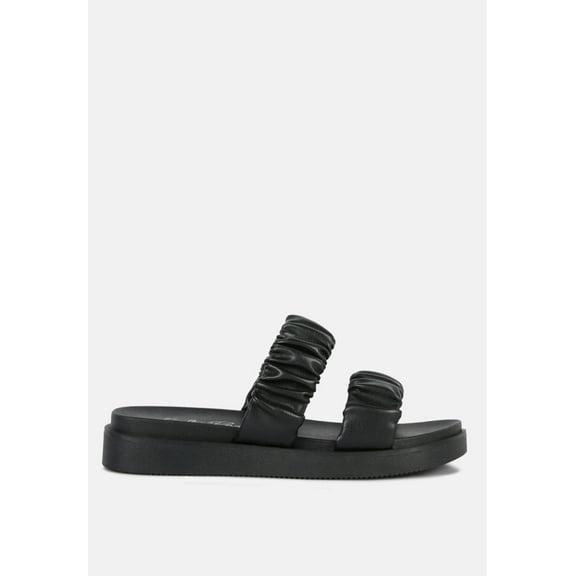Faux Leather Ruched Strap Platform Sandals