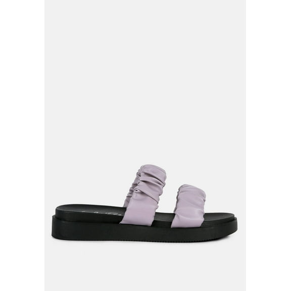 Faux Leather Ruched Strap Platform Sandals