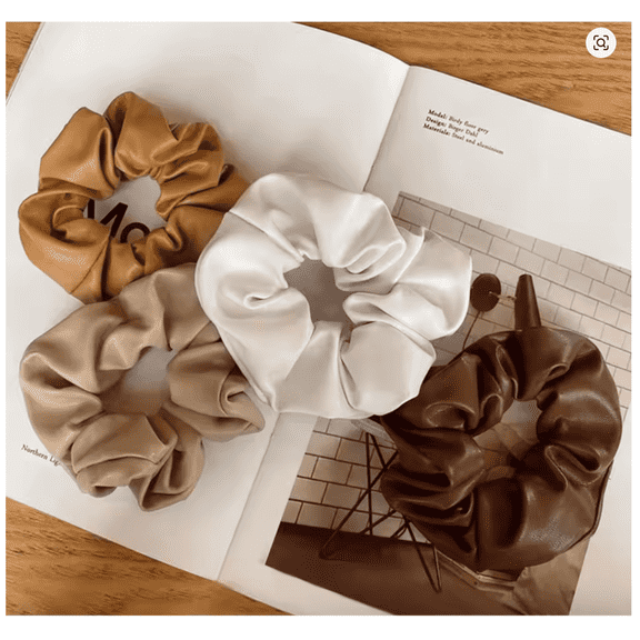 Faux Leather Scrunchie Hair Tie for Women, Elastic Ponytail Holder