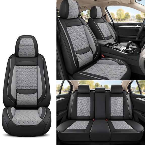 Faux Leather Seat Covers Custom for Nissan Pathfinder 2011-2026 Durable Waterproof, Easy-Clean Automotive Interior Full Set Seat Covers(5-Seats,Black & Gray)