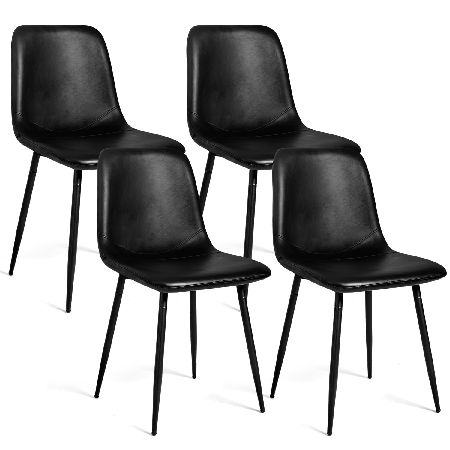 Faux Leather Seat Dining Chairs, Set of 4, Black