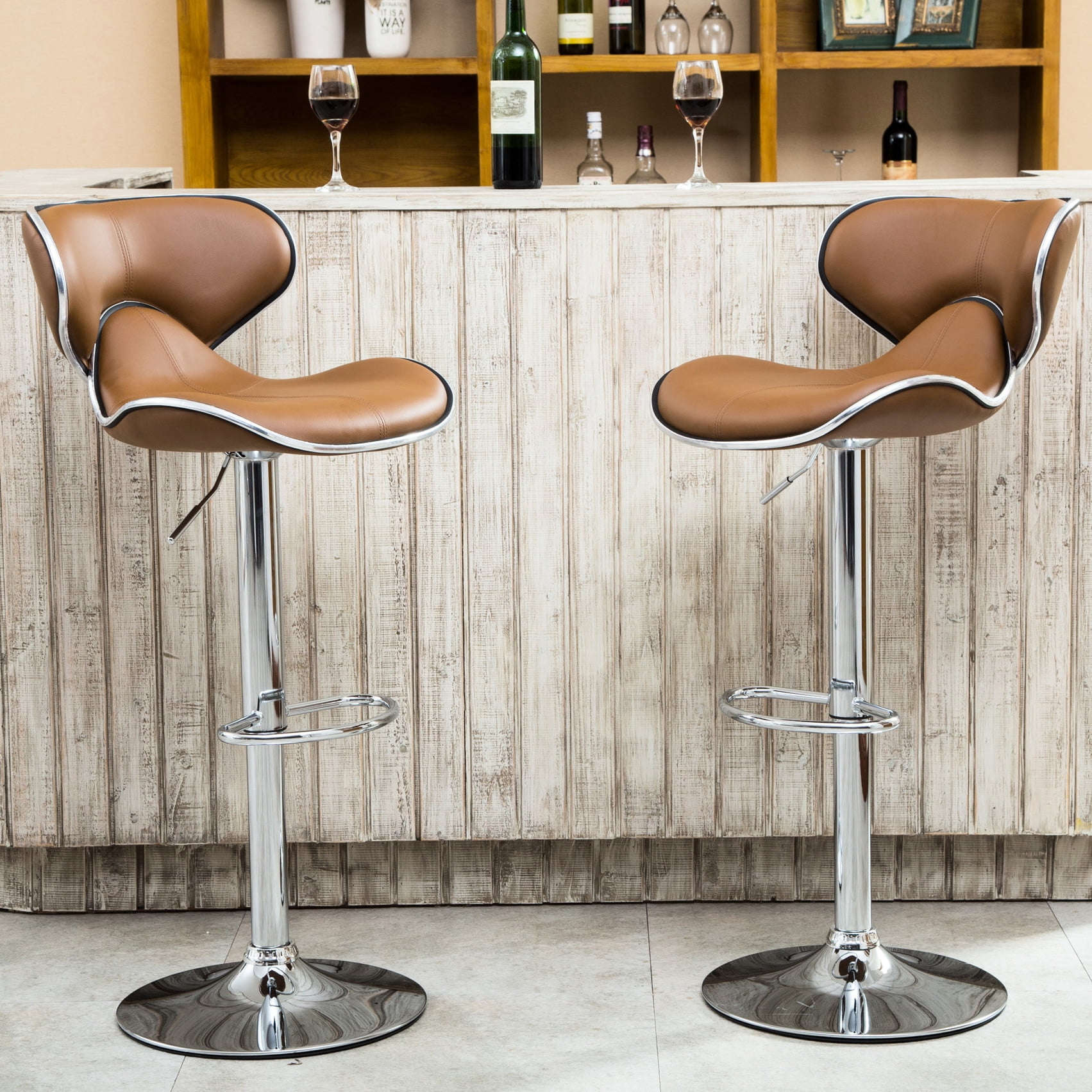Leather Injection Faux Leather Seat with Foam Injection/Airlift Adjustable Barstool Set ...