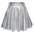 thumbnail image 1 of Faux Leather Sexy Pleated Skirts for Women Metallic Wet Look High Waist A-line Dress Prom Party Club Flared Skirt, 1 of 5