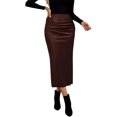thumbnail image 1 of Faux Leather Skirt for Womens Women Ruched PU Bodycon Long Skirt Slit Back Cocktail Pencil Skirts, 1 of 5