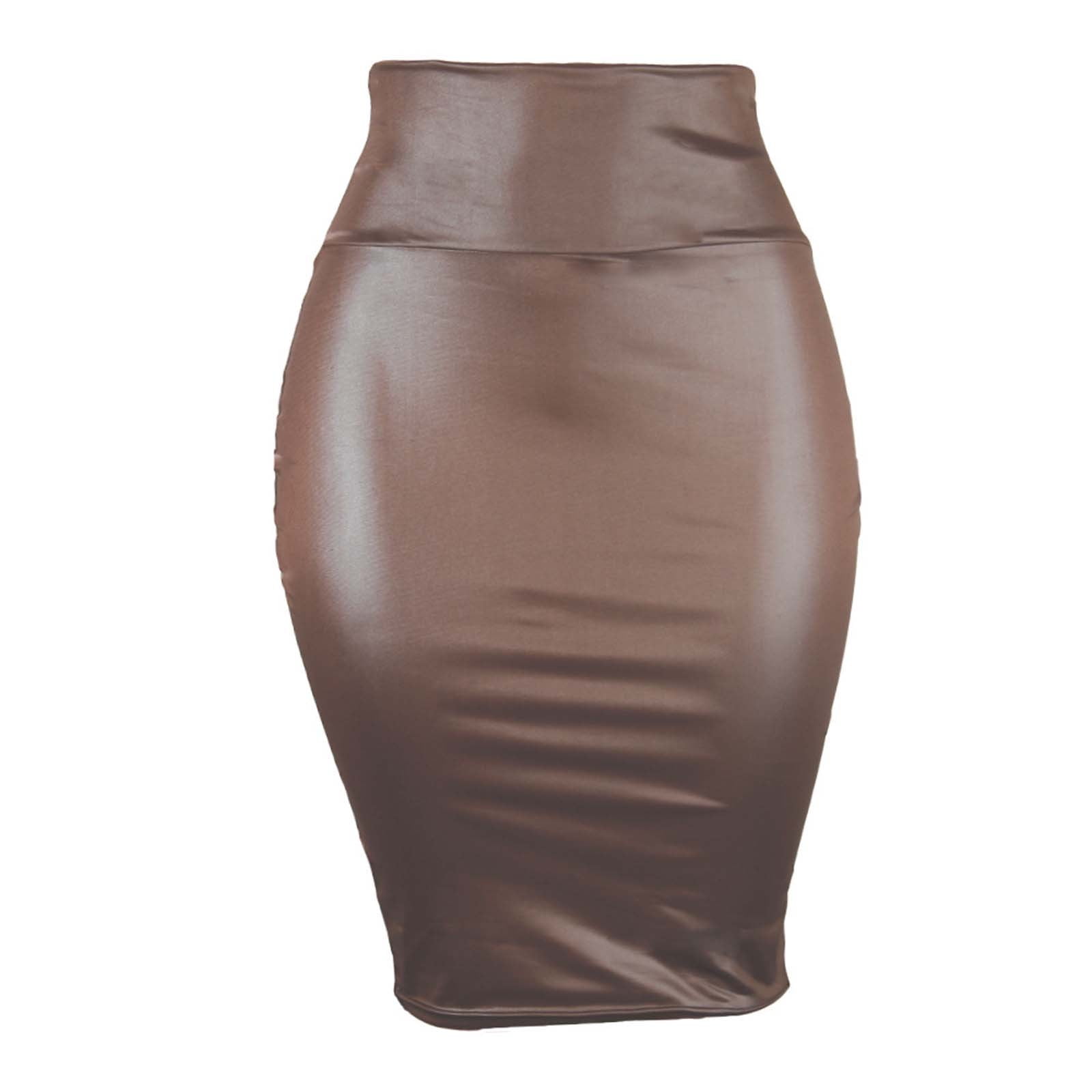 Faux Leather Skirts for Women Knee Length Dressy Casual Work High Waisted  Tight PU Leather Midi Pencil Skirts 
