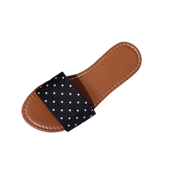 Faux Leather Slides Sandals for Women Polka Dot Band Breathable Casual Slippers Shoes for Daily Wear Black 6