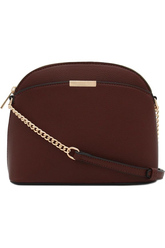 Faux Leather Small Dome Crossbody Bag with Chain Strap