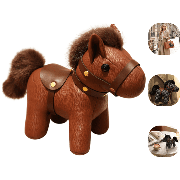 Faux Leather Small Pony Plush Toy, Soft Stuffed Horse Animal Doll for Boys and Girlss and Collectors, Decorative Miniature Horse Figurine for Gifting and Decor Style B