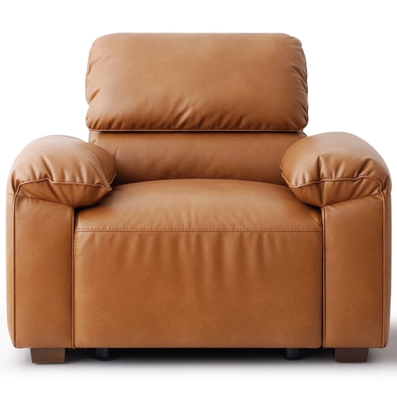 Faux Leather Sofa Couch, Luxury Mid-Century 43" Single Seater Armchair Couch with Comfort Cushion for Living Room, Easy to Assembly, Elegant Cognac Tan