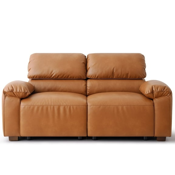 Faux Leather Sofa Couch, Luxury Mid-Century 68" 2-Seater Armchair Couch with Comfort Cushion for Living Room, Easy to Assembly, Elegant Cognac Tan