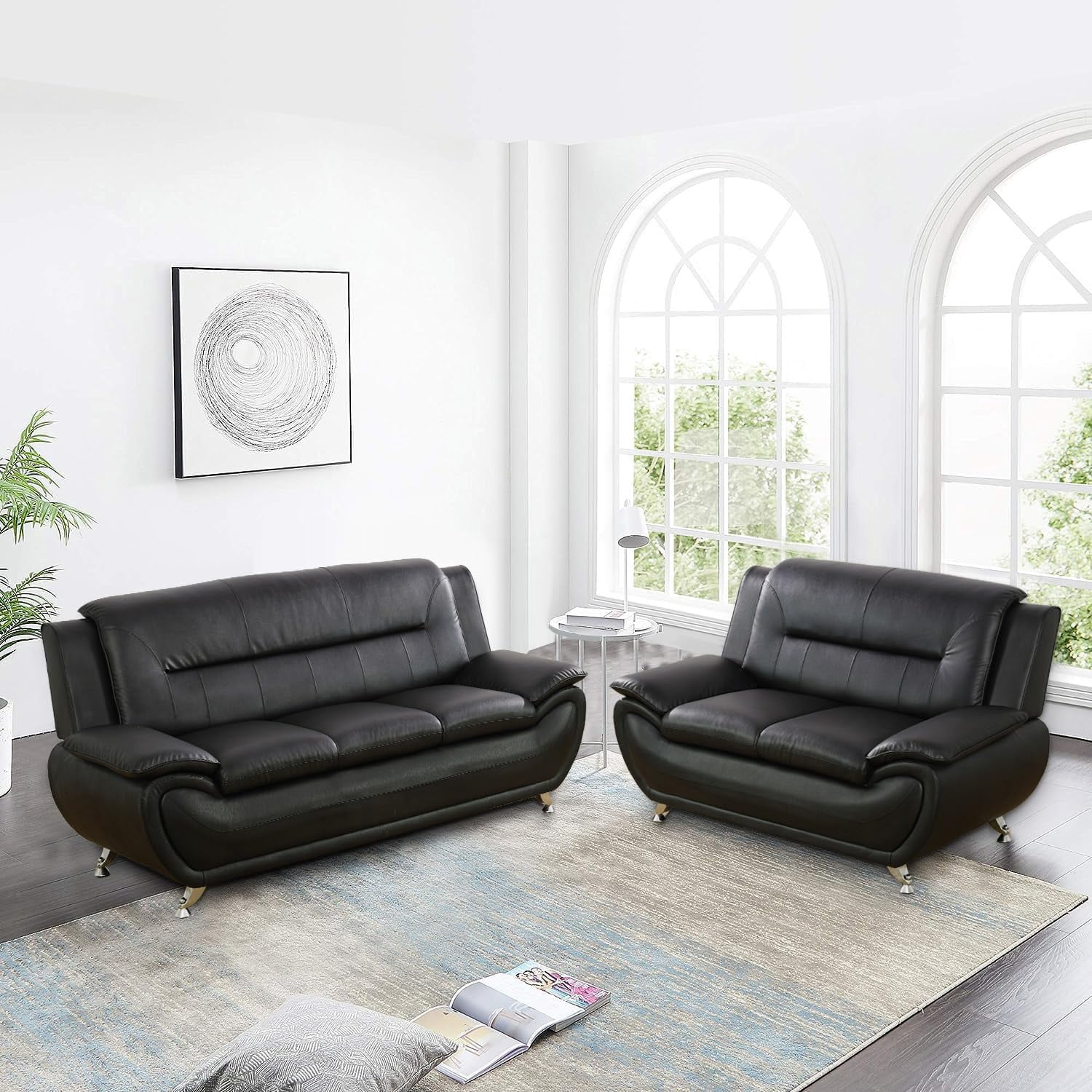 Faux Leather Sofa Couch Set, Living Room Sofa and Loveseat Set, Leather ...