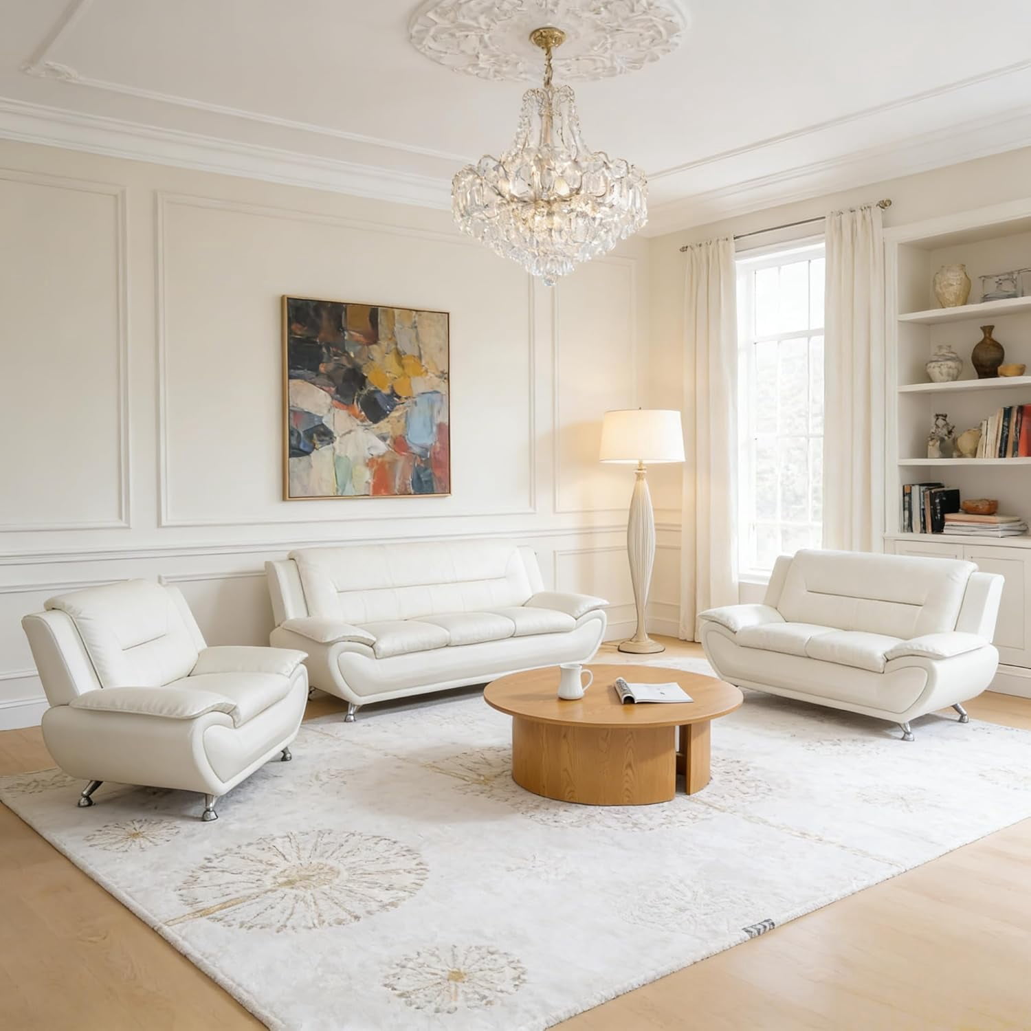 Faux Leather Sofa Set for Living Room, Modern Living Room Furniture Set ...