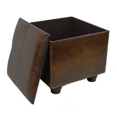 Faux Leather Square Ottoman with Lid, Saddle Brown