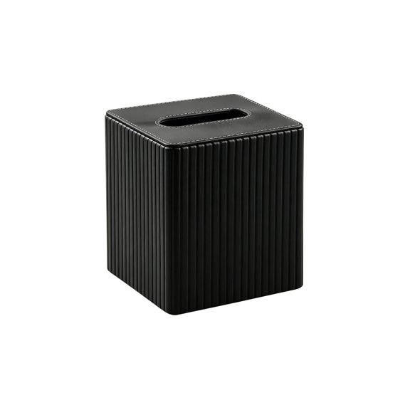 Faux Leather Square Tissue Box Cover With Striped Texture For Living Room Bedroom Coffee Table Black 1 Count