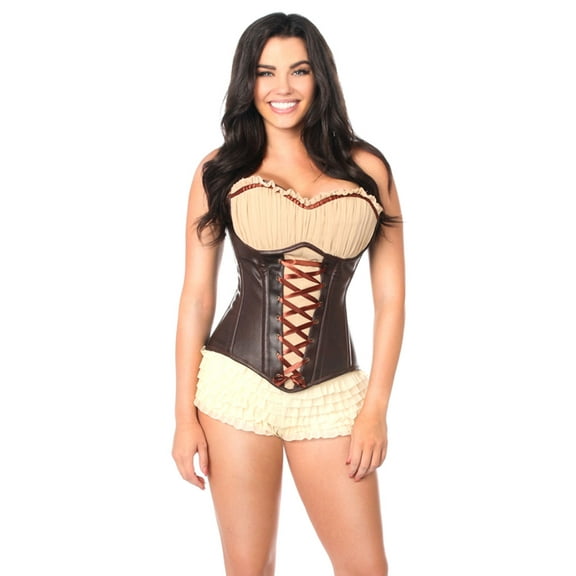 Faux Leather Steel Boned Ren Faire Corset, Brown Faux Leather Corset