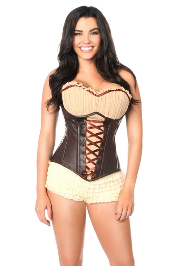 Faux Leather Steel Boned Ren Faire Corset, Brown Faux Leather Corset