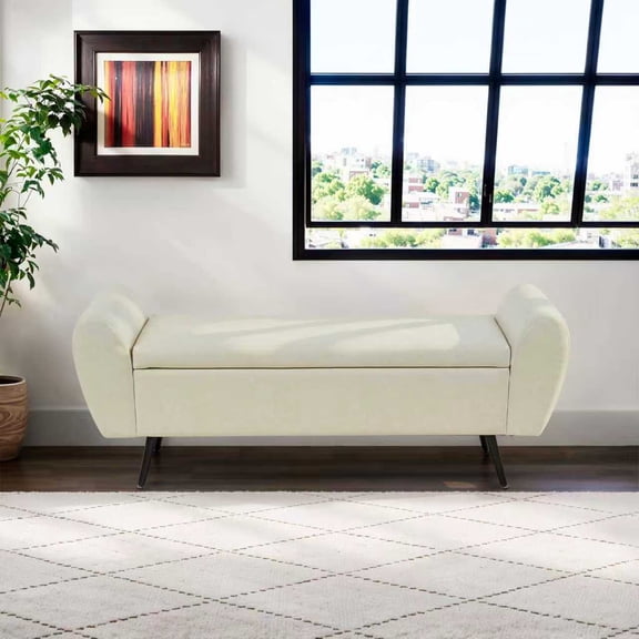Faux Leather Storage Bench for Bedroom, 55" Extra Long Bench for King Size Bed, Modern Upholstered End of Bed Ottoman Bench with Arms for Entryway Living Room