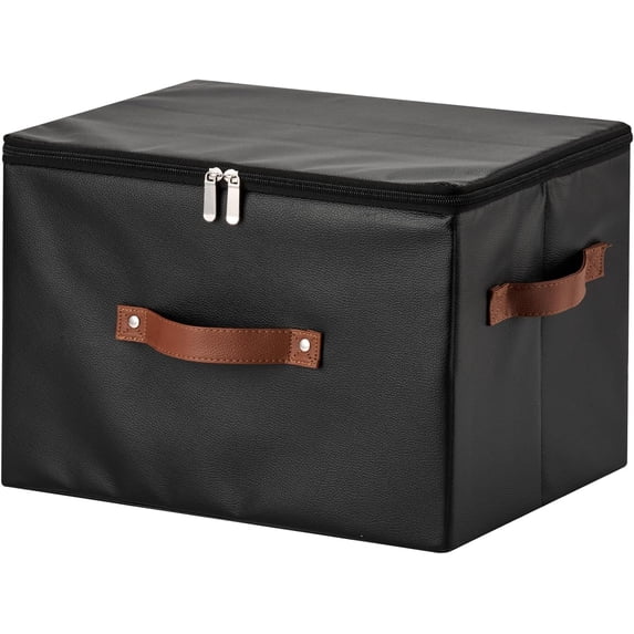 Stackable Cube Shelf Faux Leather Storage Bins with Zipper Lid Decorative Lidded Boxes ...