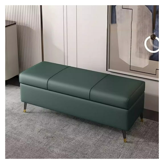 Faux Leather Storage Ottoman Bench,Entryway Bedroom Bench Storage Chest,Upholstered Ottoman End of Bed Bench for Living Room,Entryway,Hallway
