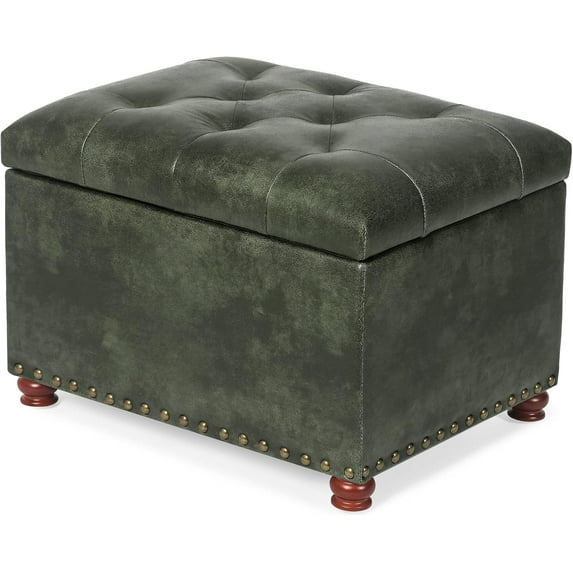 Faux Leather Storage Ottoman Bench Rectangle 24 Inch Foot Rest Ottomans (Brown)