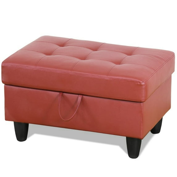 Faux Leather Storage Ottoman Bench, Storage Chest, Foot Rest Stool, Red