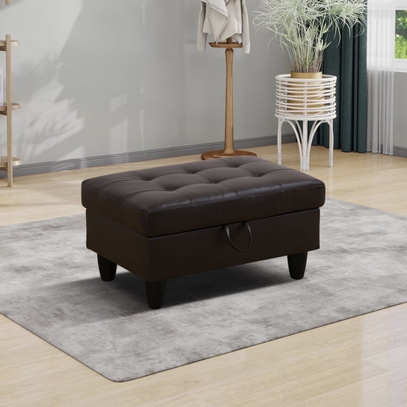 Faux Leather Storage Ottoman with Hidden Compartment for Bedroom, Brown