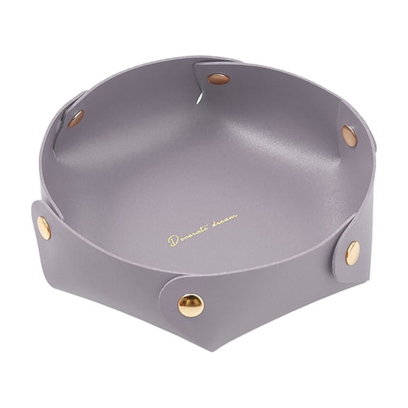 Faux Leather Storage Tray - Foldable Multipurpose Organizer for Desk, Vanity, or Entryway, Gold Foil Accents, Compact 4.92 Inches Diameter, Elegant and Practical, Purple