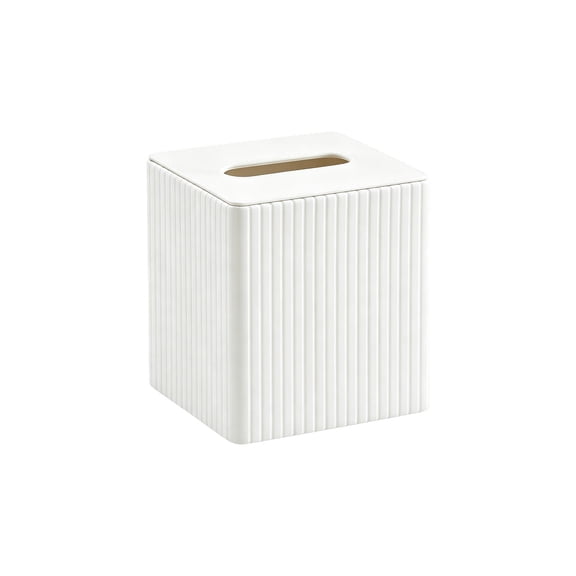 Faux Leather Striped Square Tissue Box Cover For Living Room Coffee Table Bathroom And Dining Room White 1 Count