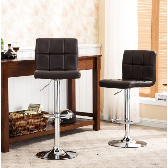 Faux Leather Sturdy Chromed Base Stool / Suitable for Office, Living Room Use in Pair