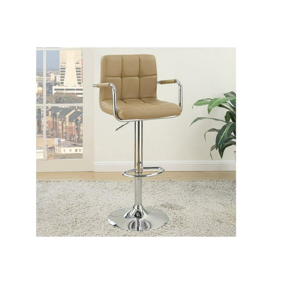 Faux Leather Swivel Hydraulic Bar Stool w/ Arms, Set of 2, Brown