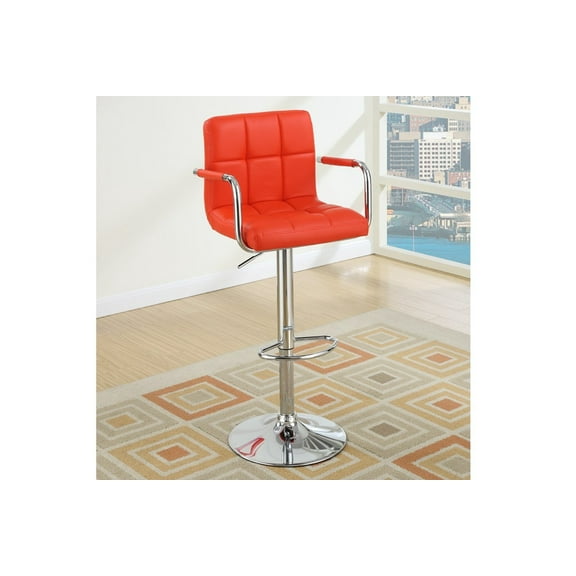 Faux Leather Swivel Hydraulic Bar Stool w/ Arms, Set of 2, Red