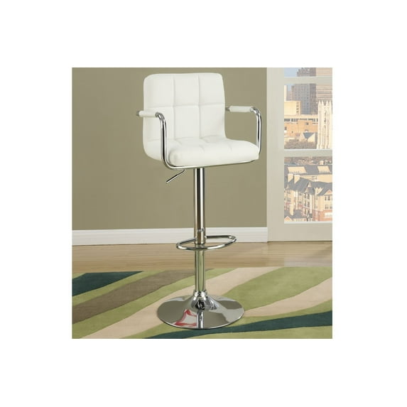 Faux Leather Swivel Hydraulic Bar Stool w/ Arms, Set of 2, White