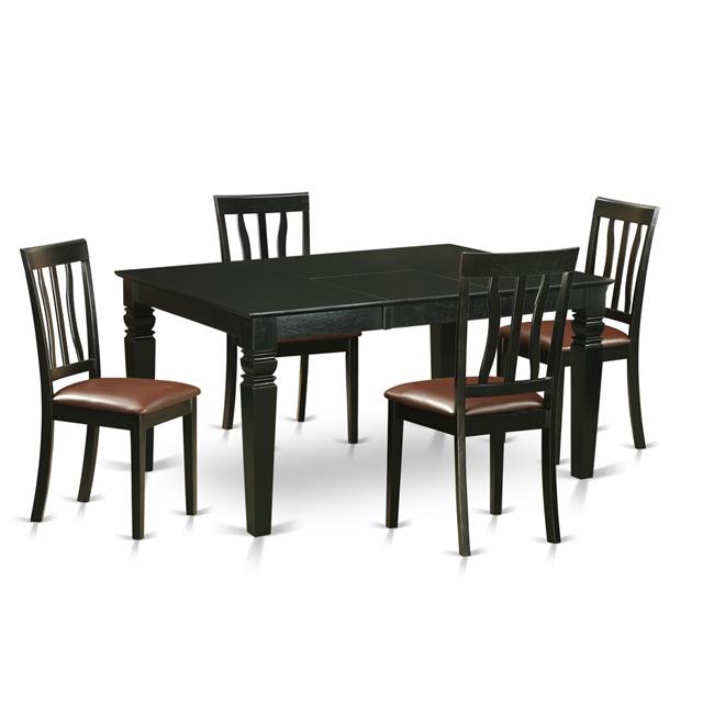Faux Leather Table & Chair Set with 4 Table & 4 Chairs, Black 5 Piece