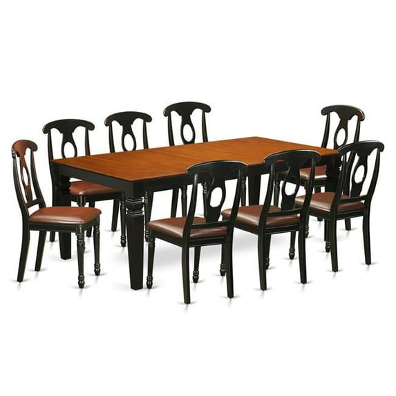 Faux Leather Table & Chair Set with One Logan Dining Table & 8 Chairs, Black & Cherry - 9 Piece