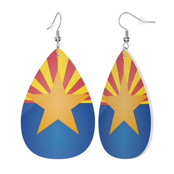 Faux Leather Teardrop Earrings Flag Of Arizona Printed Dangle Earrings Lightweight Drop Earrings