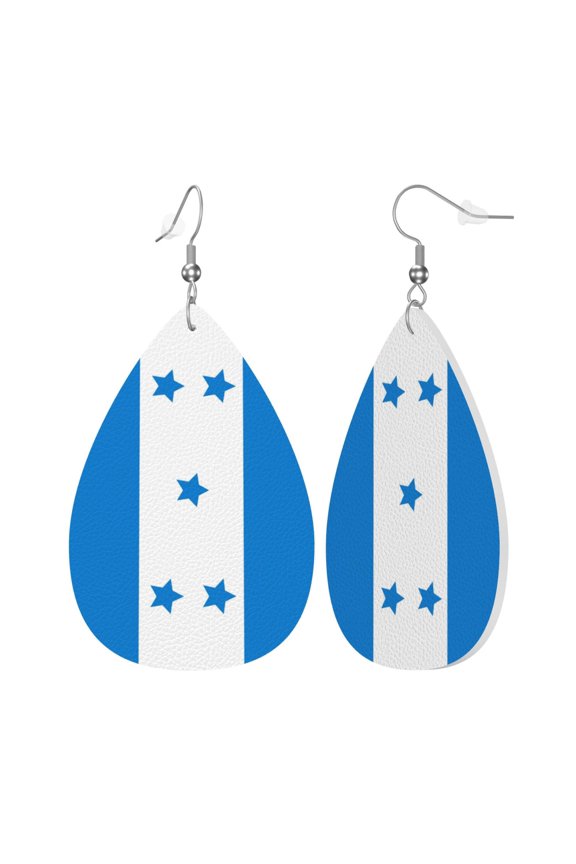 Faux Leather Teardrop Earrings Honduran Flag Printed Dangle Earrings Lightweight Drop Earrings