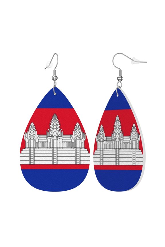 Faux Leather Teardrop Earrings Kampuchea Printed Dangle Earrings Lightweight Drop Earrings