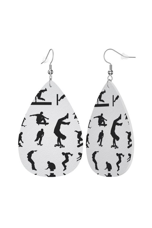 Faux Leather Teardrop Earrings Runningway Cool Parkour Sports Extreme Printed Dangle Earrings Lightweight Drop Earrings