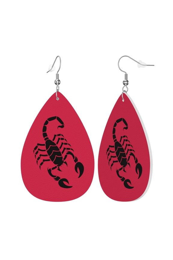 Faux Leather Teardrop Earrings Scorpion Tatoo Printed Dangle Earrings Lightweight Drop Earrings
