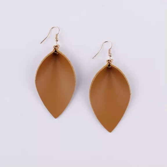 Faux Leather Teardrop Pinched Leaf Dangle Earrings Women Statement Fall Jewelry