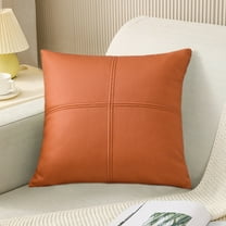 Faux Leather Throw Pillow 18 X 18 Inches, Leather Pillow Cover, Hand Stitched Leather Decorative Pillow -Modern Accent Cushion for Couch Sofa Bed Living Room Home Garden(Orange)