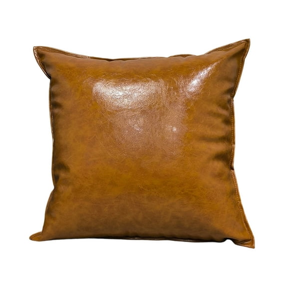 Faux Leather Throw Pillow Covers 18 X 18 Inches - Brown Leather Pilow Covers Pack of 2, Solid Dyed Leather Pillowcases for Couch Bed Sofa Garden Home Decorative