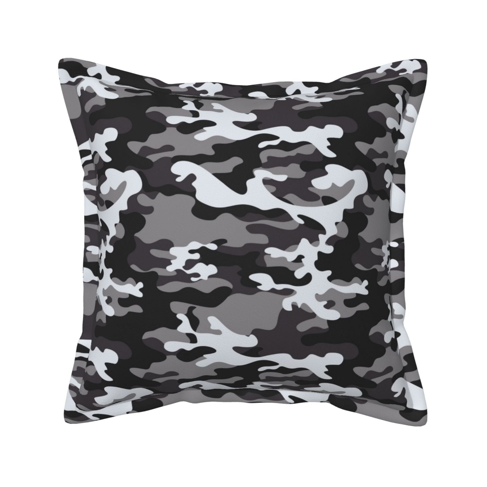 Faux Leather Throw Pillow Covers, Black Grey White Camouflage