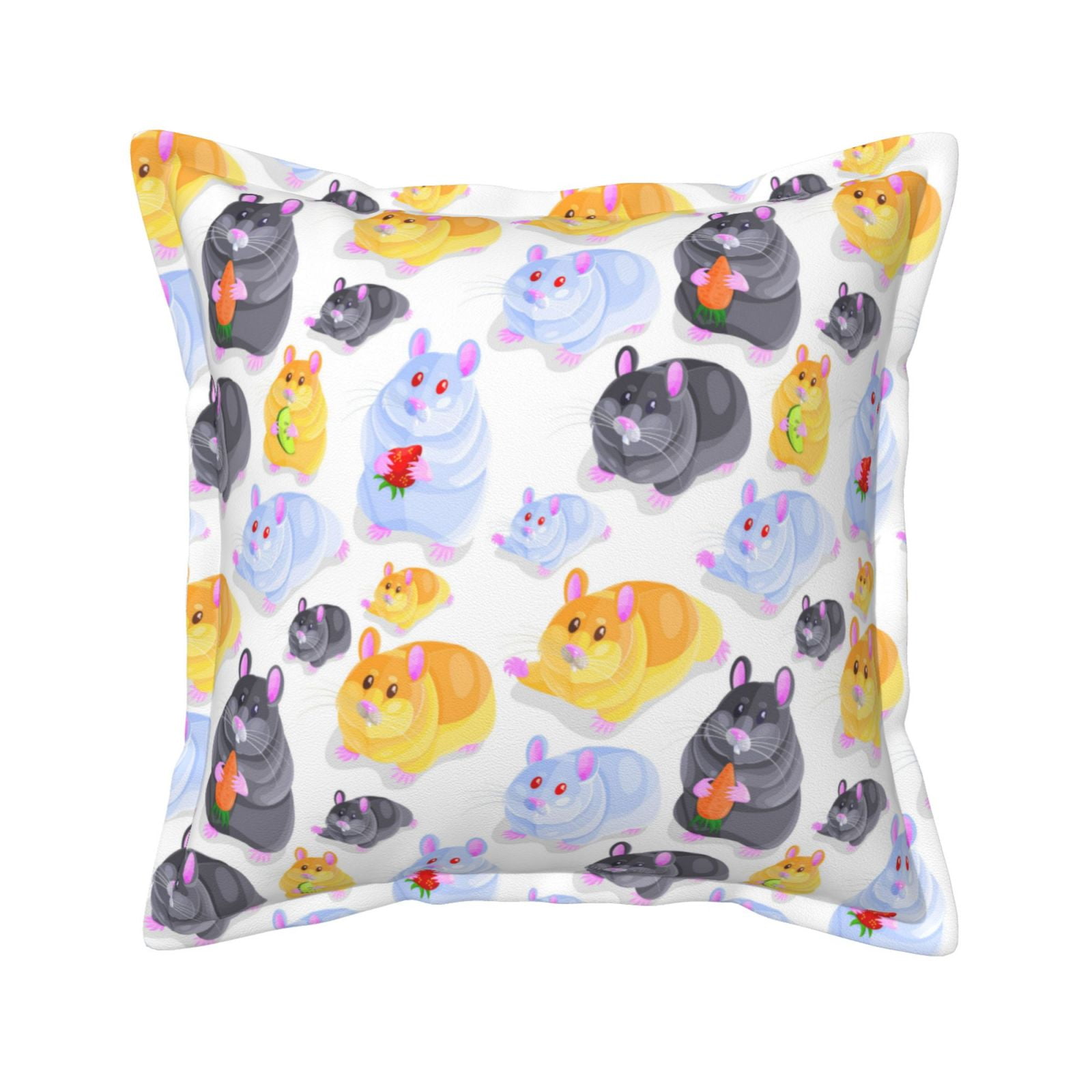 Faux Leather Throw Pillow Covers, Cute Hamster Black White Yellow