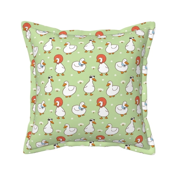 Faux Leather Throw Pillow Covers, Funny Cute Duck Flower Green Decorative Pillow Covers for Couch Sofa Bed Living Room Home Garden, Pillow Cases with Invisible Zipper