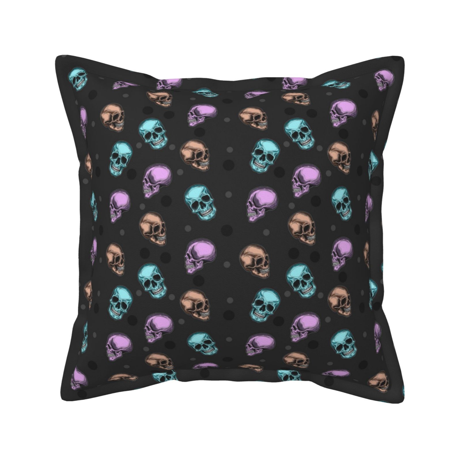 Faux Leather Throw Pillow Covers, purple cyan brown Skull Decorative