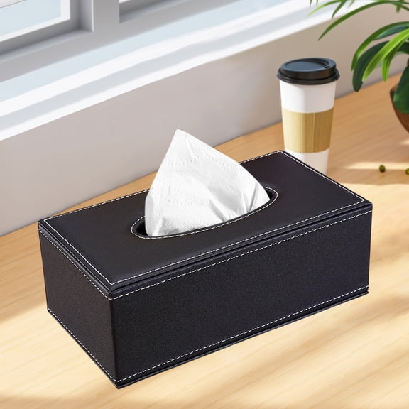 Faux Leather Tissue Box - 12x20x8.5cm | Stylish Organizer for Home/Office | Durable, Non-Slip, Modern Design Black